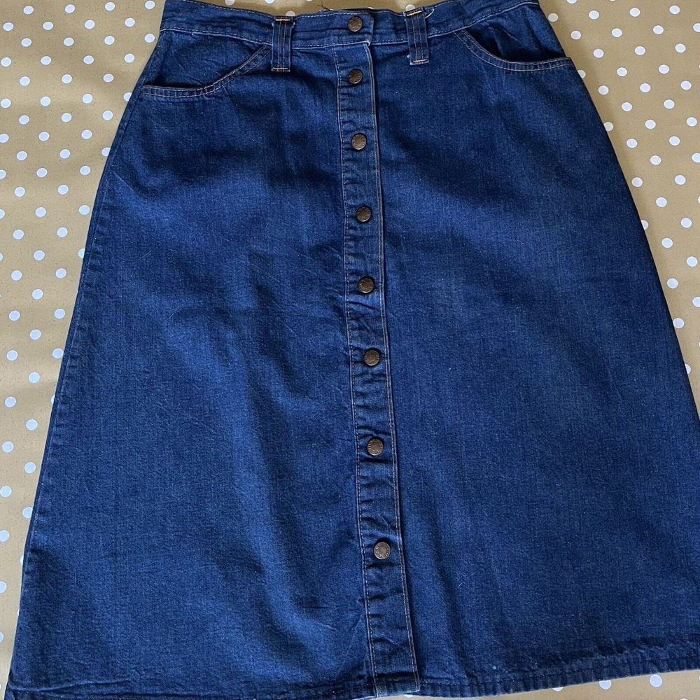 Vintage 1970s A Line March 1 Denim Jean Skirt M Button Down Boho Hippie Prairie
